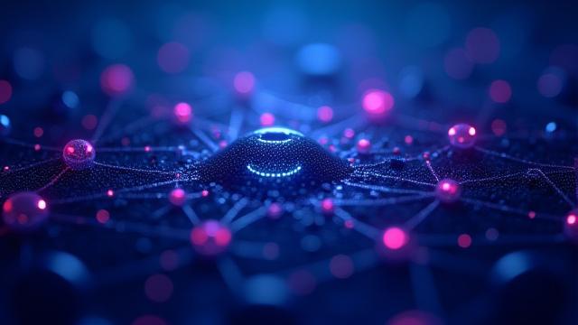 Et abstrakt nettverk som representerer mønstergjenkjenning og maskinlæring, med sammenkoblede noder.